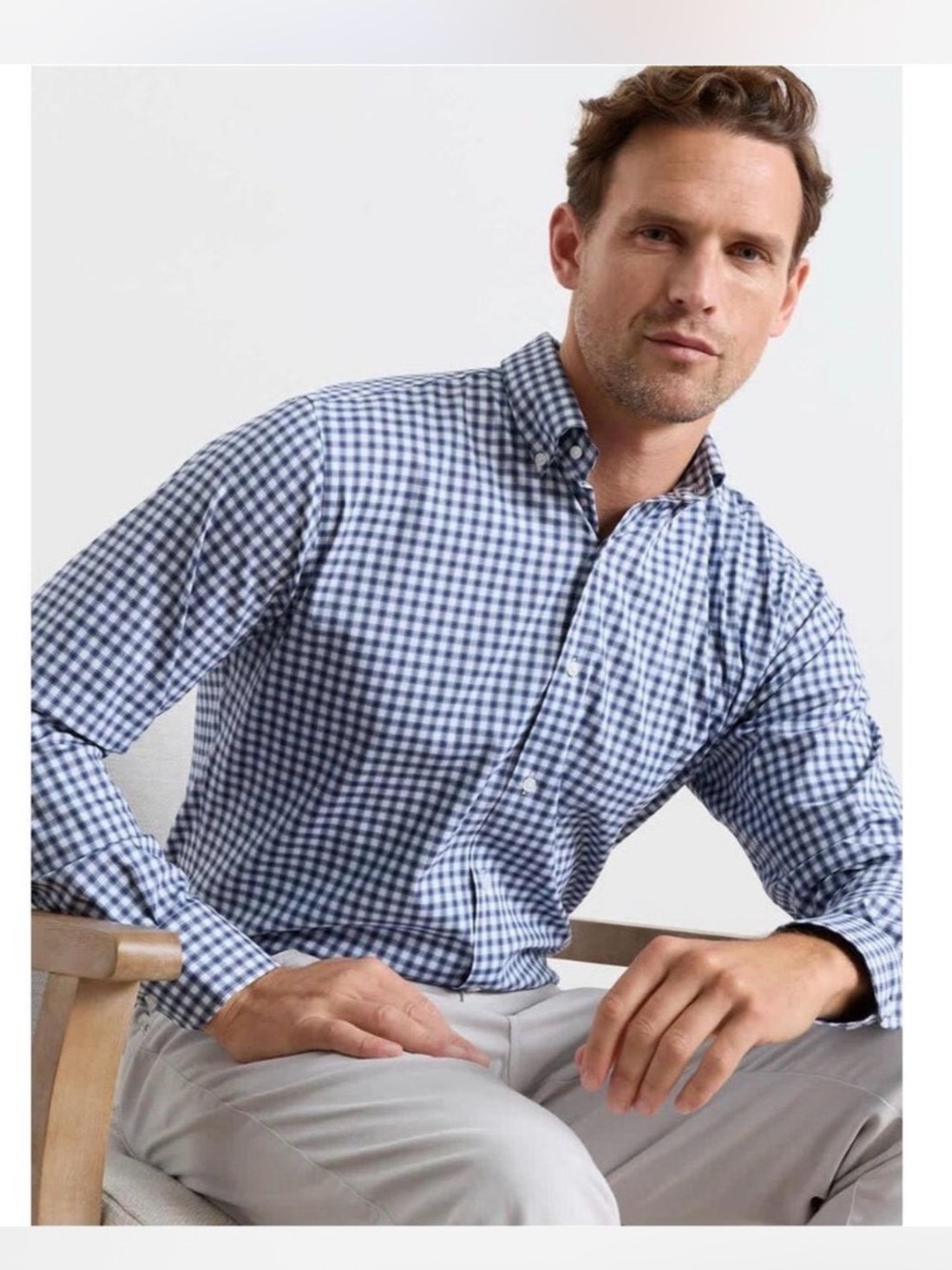 Peter Millar Sport Gingham Check Plaid Shirt Mens S Blue White Preppy Soft - Picture 1 of 10